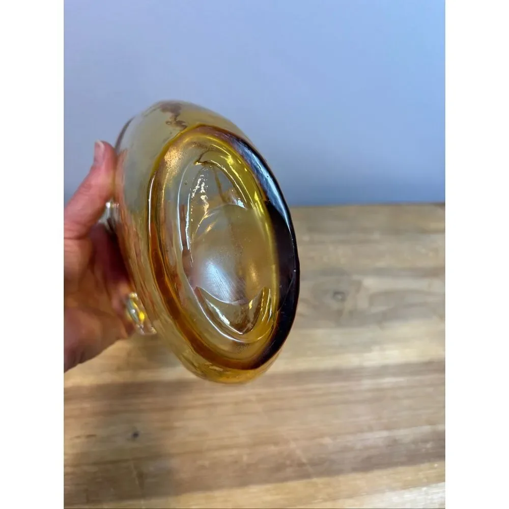 Vintage hand-blown amber art glass purse vase design Society